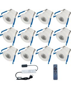 LED Veranda Spot Complete Set - Velvalux - 12 Stuks - 3W - Warm Wit 3000K - Dimbaar - Waterdicht IP65 - Inbouw - Rond - Mat Wit - Aluminium - 12V