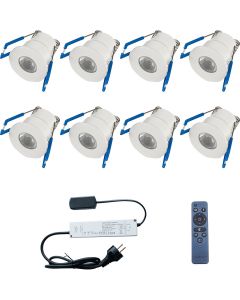 LED Veranda Spot Complete Set - Velvalux - 8 Stuks - 3W - Warm Wit 3000K - Dimbaar - Waterdicht IP65 - Inbouw - Rond - Mat Wit - Aluminium - 12V