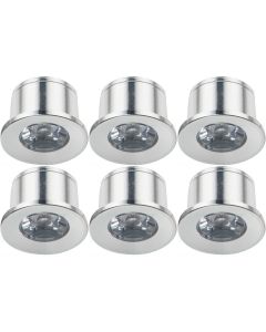 LED Veranda Spot Verlichting 6 Pack - 1W - Natuurlijk Wit 4000K - Inbouw - Dimbaar - Rond - Mat Zilver - Aluminium - Ø31mm