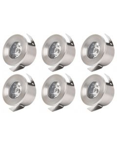 LED Veranda Spot Verlichting 6 Pack - Mony - Inbouw Rond 1W - Natuurlijk Wit 4200K - Mat Chroom Aluminium - Ø33mm