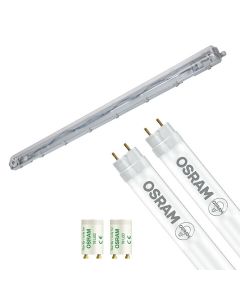 LED Waterdichte TL Armatuur met T8 Buizen - Velvalux Strela - 150cm - Dubbel - Koppelbaar - Waterdicht IP65 - OSRAM - SubstiTUBE Value EM 830 - 38.2W - Warm Wit 3000K | Vervangt 116W