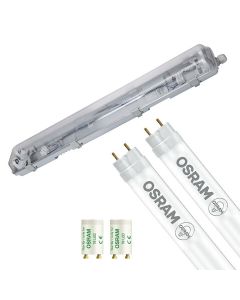 LED Waterdichte TL Armatuur met T8 Buizen - Velvalux Strela - 60cm - Dubbel - Koppelbaar - Waterdicht IP65 - OSRAM - SubstiTUBE Value EM 840 - 15.2W - Natuurlijk Wit 4000K | Vervangt 36W