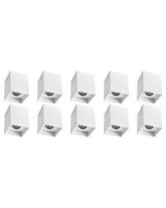 Opbouwspot 10 Pack - Pragmi Luxina Pro - GU10 Fitting - Opbouw Vierkant - Mat Wit - Aluminium - Verdiept - Kantelbaar - 90mm