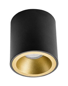 Opbouwspot GU10 - Pragmi Cliron Pro - Opbouw Rond - Mat Zwart/Goud - Aluminium - Verdiept - Ø90mm