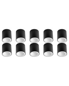 Opbouwspot 10 Pack - Pragmi Cliron Pro - GU10 Fitting - Opbouw Rond - Mat Zwart/Wit - Aluminium - Verdiept - Ø90mm