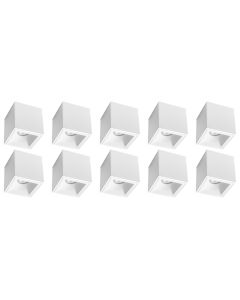 Opbouwspot 10 Pack - Pragmi Cliron Pro - GU10 Fitting - Opbouw Vierkant - Mat Wit - Aluminium - Verdiept - Ø90mm