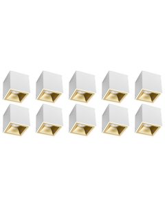 Opbouwspot 10 Pack - Pragmi Cliron Pro - GU10 Fitting - Opbouw Vierkant - Mat Wit/Goud - Aluminium - Verdiept - Ø90mm