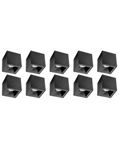 Opbouwspot 10 Pack - Pragmi Cliron Pro - GU10 Fitting - Opbouw Vierkant - Mat Zwart - Aluminium - Verdiept - Ø90mm