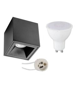 Opbouwspot Set - Pragmi Cliron Pro - GU10 Fitting - Opbouw Vierkant - Mat Zwart - 4W - Warm Wit 3000K - Verdiept - 90mm