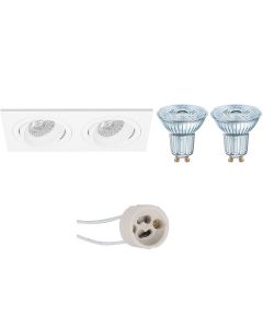 OSRAM - LED Spot Set - Parathom PAR16 927 36D - Pragmi Borny Pro - GU10 Fitting - Dimbaar - Inbouw Rechthoek Dubbel - Mat Wit - 3.7W - Warm Wit 2700K - Kantelbaar - 175x92mm