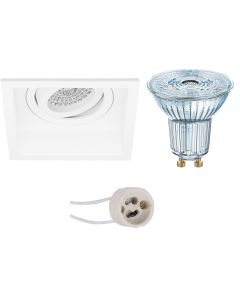 OSRAM - LED Spot Set - Parathom PAR16 927 36D - Pragmi Domy Pro - GU10 Fitting - Dimbaar - Inbouw Vierkant - Mat Wit - 3.7W - Warm Wit 2700K - Verdiept - Kantelbaar - 105mm