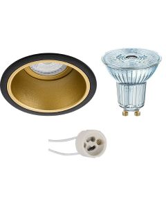 OSRAM - LED Spot Set - Parathom PAR16 927 36D - Pragmi Minko Pro - GU10 Fitting - Dimbaar - Inbouw Rond - Mat Zwart/Goud - 3.7W - Warm Wit 2700K - Verdiept - Ø90mm