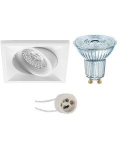 OSRAM - LED Spot Set - Parathom PAR16 927 36D - Pragmi Qiundo Pro - GU10 Fitting - Dimbaar - Inbouw Vierkant - Mat Wit - 3.7W - Warm Wit 2700K - Kantelbaar - 80mm