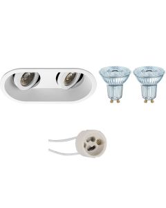 OSRAM - LED Spot Set - Parathom PAR16 927 36D - Pragmi Zano Pro - GU10 Fitting - Dimbaar - Inbouw Ovaal Dubbel - Mat Wit - 3.7W - Warm Wit 2700K - Kantelbaar - 185x93mm