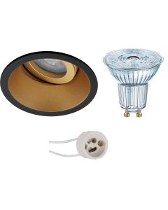 OSRAM - LED Spot Set - Parathom PAR16 927 36D - Pragmi Zano Pro - GU10 Fitting - Dimbaar - Inbouw Rond - Mat Zwart/Goud - 3.7W - Warm Wit 2700K - Kantelbaar - Ø93mm