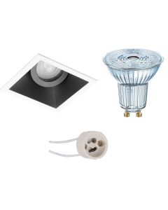 OSRAM - LED Spot Set - Parathom PAR16 927 36D - Pragmi Zano Pro - GU10 Fitting - Dimbaar - Inbouw Vierkant - Mat Zwart/Wit - 3.7W - Warm Wit 2700K - Kantelbaar - 93mm