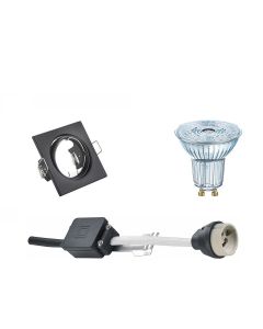 OSRAM - LED Spot Set - Parathom PAR16 927 36D - GU10 Fitting - Dimbaar - Inbouw Vierkant - Mat Zwart - 3.7W - Warm Wit 2700K - Kantelbaar 80mm