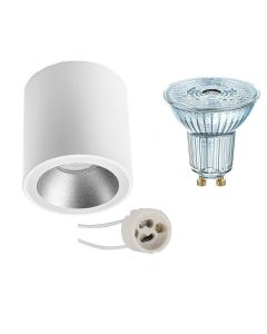 OSRAM - Opbouwspot Set - Parathom PAR16 927 36D - Pragmi Cliron Pro - GU10 Fitting - Dimbaar - Opbouw Rond - Mat Wit/Zilver - 3.7W - Warm Wit 2700K - Verdiept - Ø90mm