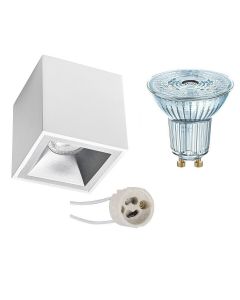 OSRAM - Opbouwspot Set - Parathom PAR16 927 36D - Pragmi Cliron Pro - GU10 Fitting - Dimbaar - Opbouw Vierkant - Mat Wit/Zilver - 3.7W - Warm Wit 2700K - Verdiept - 90mm