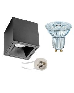 OSRAM - Opbouwspot Set - Parathom PAR16 927 36D - Pragmi Cliron Pro - GU10 Fitting - Dimbaar - Opbouw Vierkant - Mat Zwart - 3.7W - Warm Wit 2700K - Verdiept - 90mm