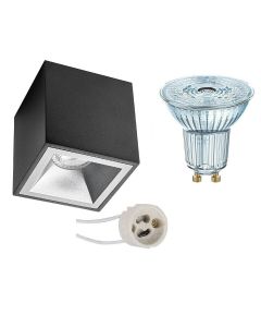 OSRAM - Opbouwspot Set - Parathom PAR16 927 36D - Pragmi Cliron Pro - GU10 Fitting - Dimbaar - Opbouw Vierkant - Mat Zwart/Zilver - 3.7W - Warm Wit 2700K - Verdiept - 90mm