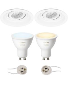 PHILIPS HUE - LED Spot Set GU10 - White Ambiance - Bluetooth - Pragmi Domy Pro - Inbouw Rond - Mat Wit - Verdiept - Kantelbaar - Ø105mm