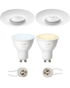 PHILIPS HUE - LED Spot Set GU10 - White Ambiance - Bluetooth - Pragmi Luno Pro - Waterdicht IP65 - Inbouw Rond - Mat Wit - Ø82mm