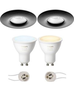 PHILIPS HUE - LED Spot Set GU10 - White Ambiance - Bluetooth - Pragmi Luno Pro - Waterdicht IP65 - Inbouw Rond - Mat Zwart - Ø82mm