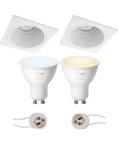 PHILIPS HUE - LED Spot Set GU10 - White Ambiance - Bluetooth - Pragmi Minko Pro - Inbouw Vierkant - Mat Wit - Verdiept - 90mm