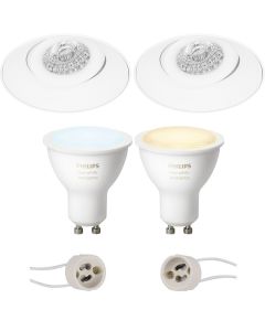 PHILIPS HUE - LED Spot Set GU10 - White Ambiance - Bluetooth - Pragmi Nivas Pro - Inbouw Rond - Mat Wit - Trimless - Kantelbaar - Ø150mm