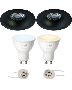 PHILIPS HUE - LED Spot Set GU10 - White Ambiance - Bluetooth - Pragmi Nora Pro - Inbouw Rond - Mat Zwart - Ø82mm