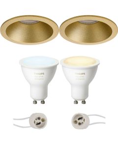 PHILIPS HUE - LED Spot Set GU10 - White Ambiance - Bluetooth - Pragmi Pollon Pro - Inbouw Rond - Mat Goud - Verdiept - Ø82mm