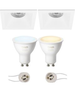 PHILIPS HUE - LED Spot Set GU10 - White Ambiance - Bluetooth - Pragmi Pollon Pro - Inbouw Vierkant - Mat Wit - Verdiept - 82mm