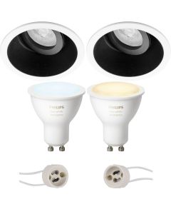 PHILIPS HUE - LED Spot Set GU10 - White Ambiance - Bluetooth - Pragmi Zano Pro - Inbouw Rond - Mat Zwart/Wit - Kantelbaar - Ø93mm