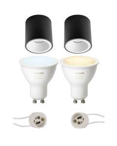 PHILIPS HUE - Opbouwspot Set GU10 - White Ambiance - Bluetooth - Pragmi Cliron Pro - Opbouw Rond - Mat Zwart/Wit - Verdiept - Ø90mm