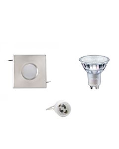 PHILIPS - LED Spot Set - MASTER 927 36D VLE DT - GU10 Fitting - Waterdicht IP65 - Dimbaar - Inbouw Vierkant - Mat Chroom - 3.7W - Warm Wit 2700K - 82mm