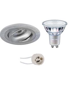 PHILIPS - LED Spot Set - MASTER 927 36D VLE - Pragmi Alpin Pro - GU10 Fitting - DimTone Dimbaar - Inbouw Rond - Mat Zilver - 3.7W - Warm Wit 2200K-2700K - Kantelbaar Ø92mm