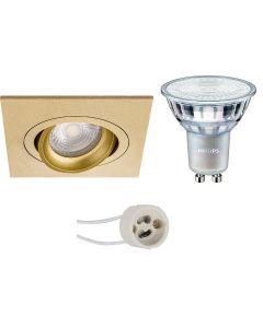 PHILIPS - LED Spot Set - MASTER 927 36D VLE - Pragmi Borny Pro - GU10 Fitting - DimTone Dimbaar - Inbouw Vierkant - Mat Goud - 3.7W - Warm Wit 2200K-2700K - Kantelbaar - 92mm