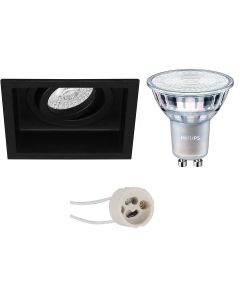 PHILIPS - LED Spot Set - MASTER 927 36D VLE - Pragmi Domy Pro - GU10 Fitting - DimTone Dimbaar - Inbouw Vierkant - Mat Zwart - 3.7W - Warm Wit 2200K-2700K - Verdiept - Kantelbaar - 105mm