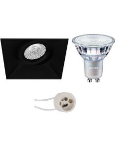 PHILIPS - LED Spot Set - MASTER 927 36D VLE - Pragmi Nivas Pro - GU10 Fitting - DimTone Dimbaar - Inbouw Vierkant - Mat Zwart - 3.7W - Warm Wit 2200K-2700K - Trimless - Kantelbaar - 150mm