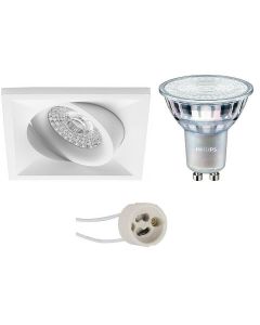 PHILIPS - LED Spot Set - MASTER 927 36D VLE - Pragmi Qiundo Pro - GU10 Fitting - DimTone Dimbaar - Inbouw Vierkant - Mat Wit - 3.7W - Warm Wit 2200K-2700K - Kantelbaar - 80mm