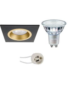 PHILIPS - LED Spot Set - MASTER 927 36D VLE - Pragmi Rodos Pro - GU10 Fitting - DimTone Dimbaar - Inbouw Vierkant - Mat Zwart/Goud - 3.7W - Warm Wit 2200K-2700K - 93mm