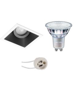 PHILIPS - LED Spot Set - MASTER 927 36D VLE - Pragmi Zano Pro - GU10 Fitting - DimTone Dimbaar - Inbouw Vierkant - Mat Zwart/Wit - 3.7W - Warm Wit 2200K-2700K - Kantelbaar - 93mm