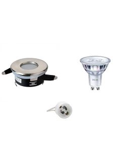 PHILIPS - LED Spot Set - SceneSwitch 827 36D - GU10 Fitting - Waterdicht IP65 - Dimbaar - Inbouw Rond - Mat Chroom - 1.5W-5W - Warm Wit 2200K-2700K - Ø82mm