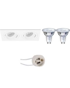 PHILIPS - LED Spot Set - SceneSwitch 827 36D - Pragmi Borny Pro - GU10 Fitting - Dimbaar - Inbouw Rechthoek Dubbel - Mat Wit - 1.5W-5W - Warm Wit 2200K-2700K - Kantelbaar - 175x92mm