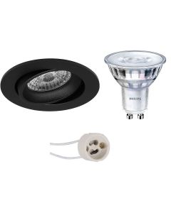 PHILIPS - LED Spot Set - SceneSwitch 827 36D - Pragmi Delton Pro - GU10 Fitting - Dimbaar - Inbouw Rond - Mat Zwart - 1.5W-5W - Warm Wit 2200K-2700K - Kantelbaar - Ø82mm