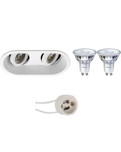 PHILIPS - LED Spot Set - SceneSwitch 827 36D - Pragmi Zano Pro - GU10 Fitting - Dimbaar - Inbouw Ovaal Dubbel - Mat Wit - 1.5W-5W - Warm Wit 2200K-2700K - Kantelbaar - 185x93mm