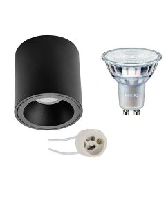 PHILIPS - Opbouwspot Set - MASTER 927 36D VLE - Pragmi Cliron Pro - GU10 Fitting - DimTone Dimbaar - Opbouw Rond - Mat Zwart - 3.7W - Warm Wit 2200K-2700K - Verdiept - Ø90mm