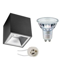 PHILIPS - Opbouwspot Set - MASTER 927 36D VLE - Pragmi Cliron Pro - GU10 Fitting - DimTone Dimbaar - Opbouw Vierkant - Mat Zwart/Zilver - 3.7W - Warm Wit 2200K-2700K - Verdiept - 90mm