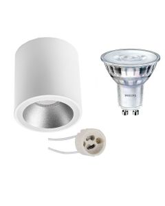 PHILIPS - Opbouwspot Set - SceneSwitch 827 36D - Pragmi Cliron Pro - GU10 Fitting - Dimbaar - Opbouw Rond - Mat Wit/Zilver - 1.5W-5W - Warm Wit 2200K-2700K - Verdiept - Ø90mm